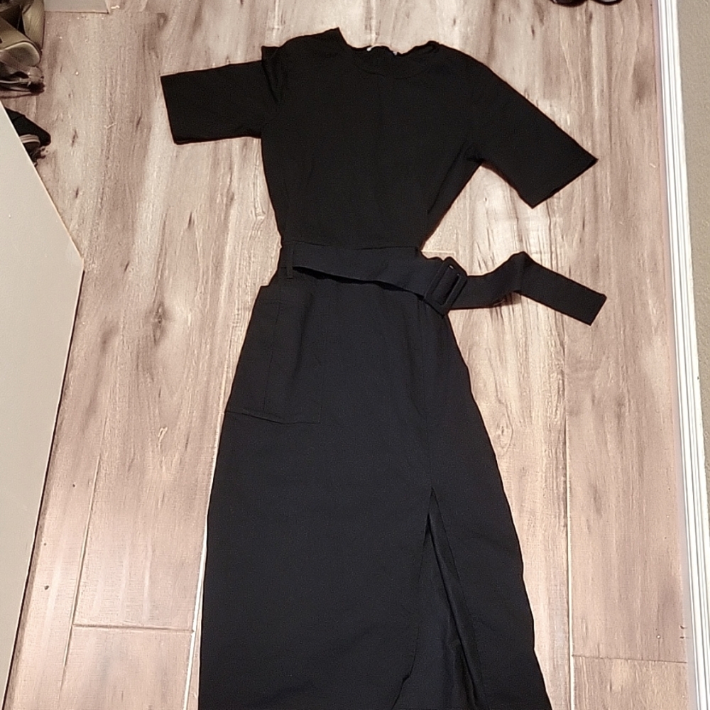 Zara Black Dress with Belt (stretches)
